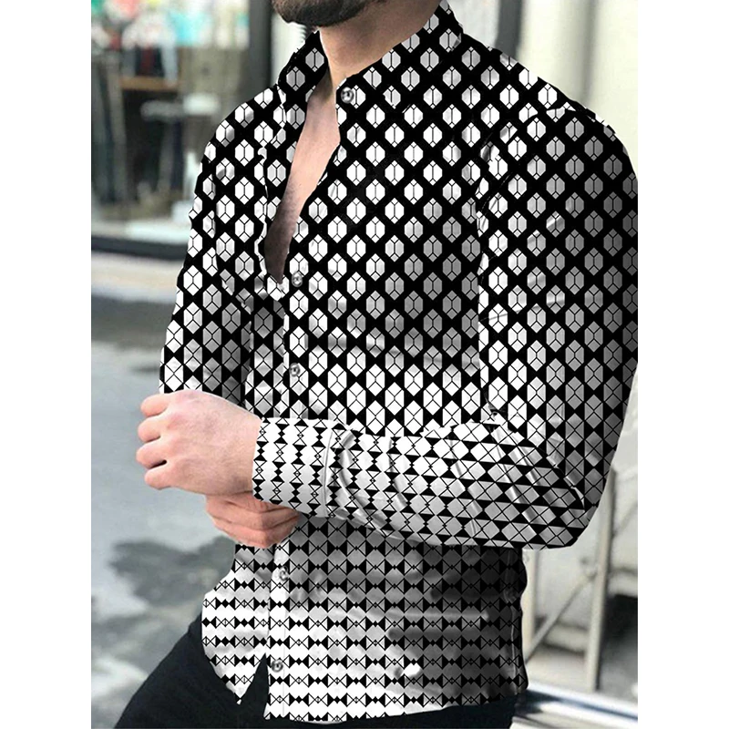 New Fashion Luxury Social Men Shirts Turn-down Collar Buttoned Shirt Casual Dots Print Long Sleeve Tops Streetwear Men's Clothes