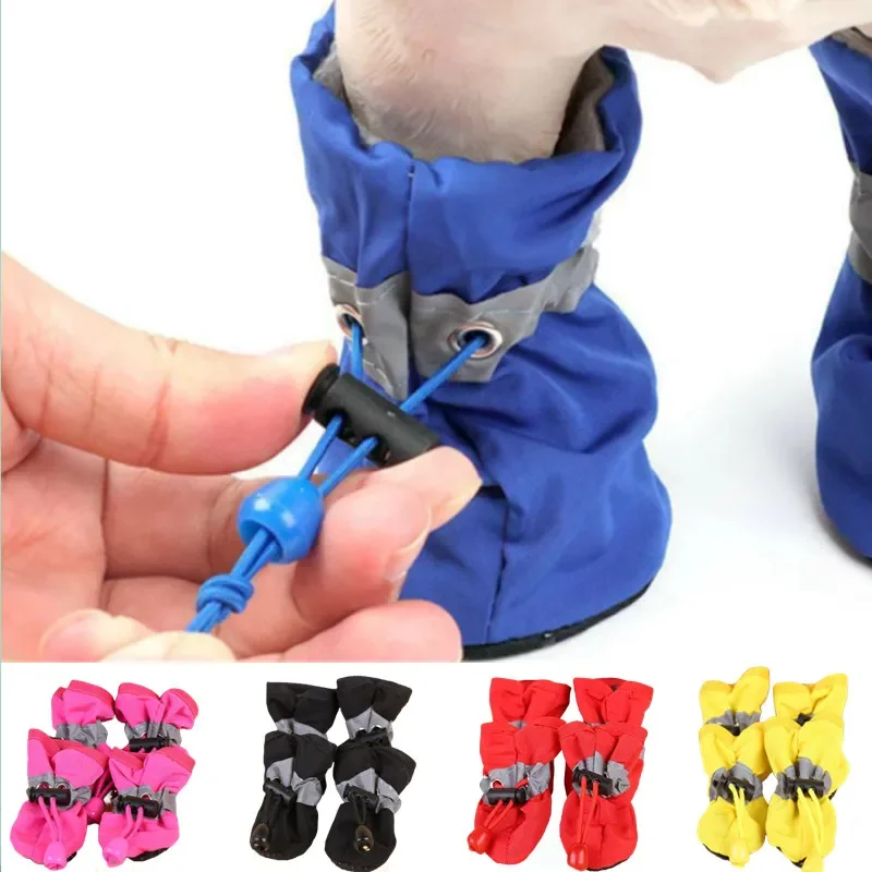 

NEW 4pcs/set Waterproof Pet Dog Shoes Anti-slip Rain Boots Footwear for Small Cats Dogs Puppy Pet Booties Pet Paw Accessories