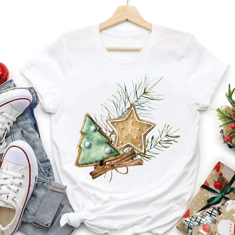 

Merry Christmas Women Holiday Tshirt New Year Trend Graphic T-shirts Short Sleeve Cute Happy Cartoon Top Travel Tees