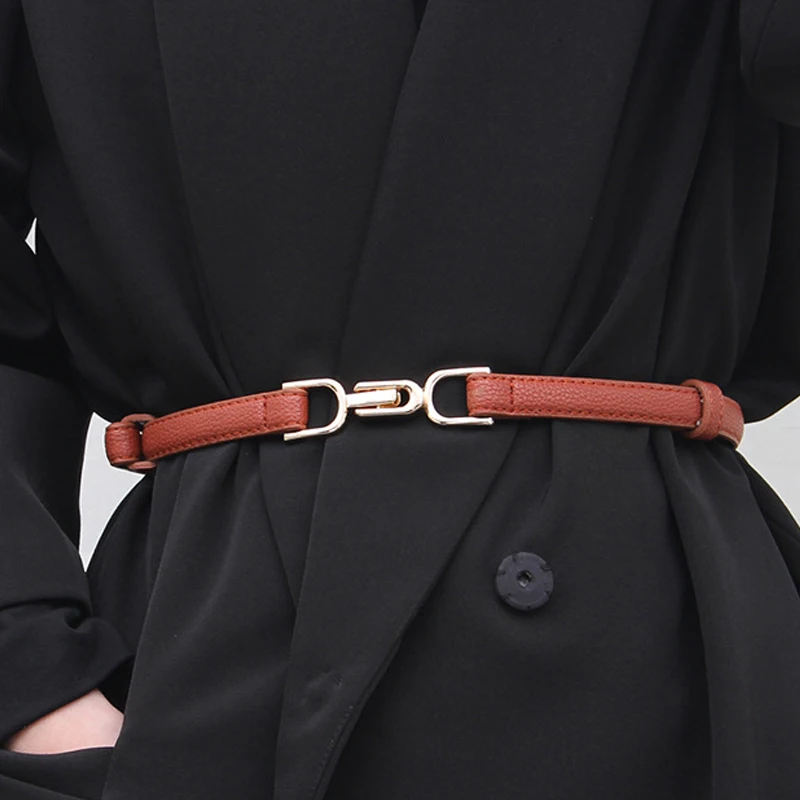 

Women Thin Belt PU Leather Waist Belts Metal Simple Hook Buckle Waistbands For Trouser Dress Ladies Adjustable Waist Strap