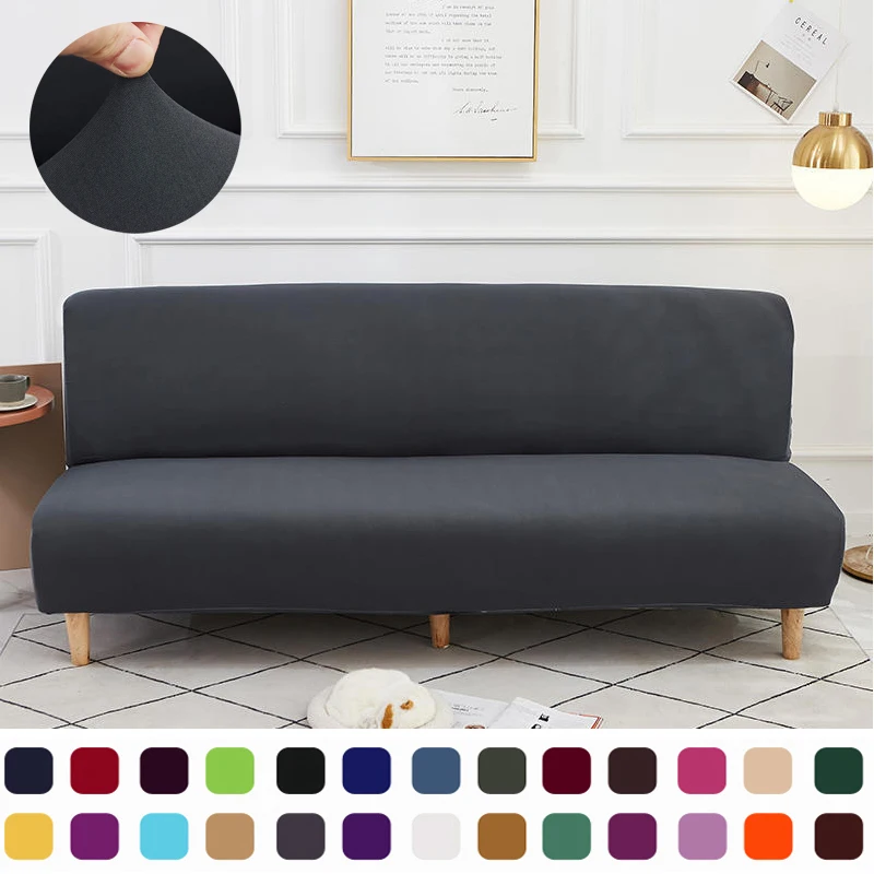 Funda elástica de Color sólido para sofá cama, Protector de asiento plegable para sala de estar, sin brazos, lavable, larga, nueva