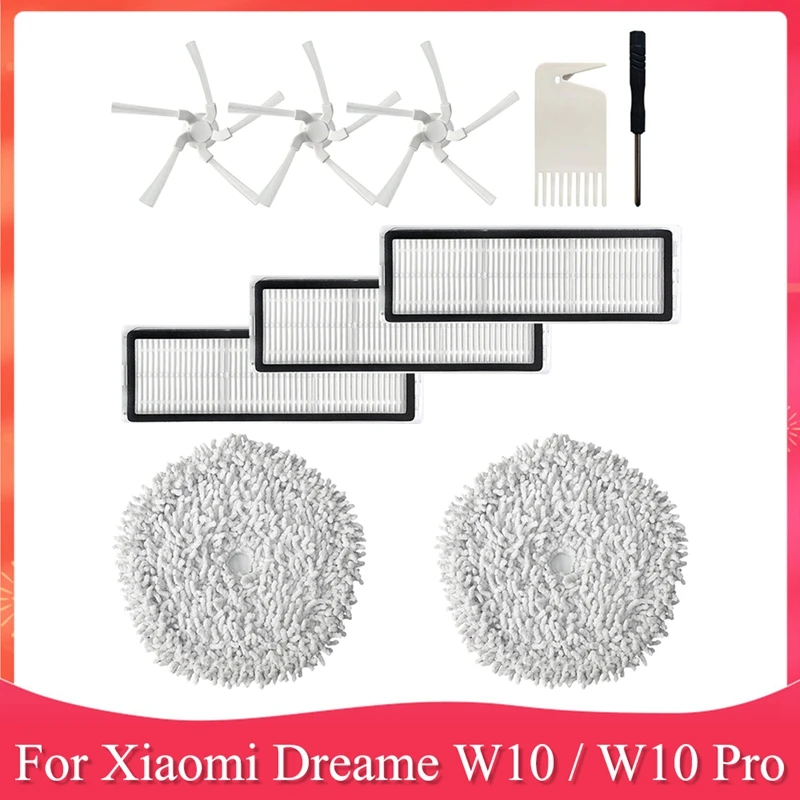 

Washable HEPA Filter Side Brush Mop Cloth Replacement Parts Kit For Xiaomi Dreame W10 / W10 Pro Robot Vacuum Cleaner
