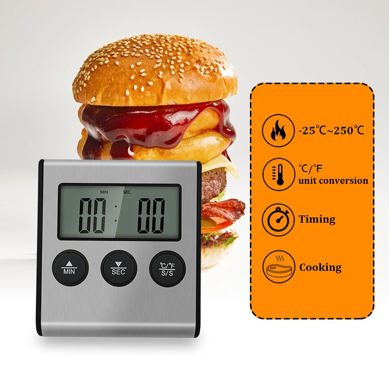 

Цифровой термометр, кухонный измеритель температуры с таймером, для приготовления пищи в духовке, мяса, барбекю
