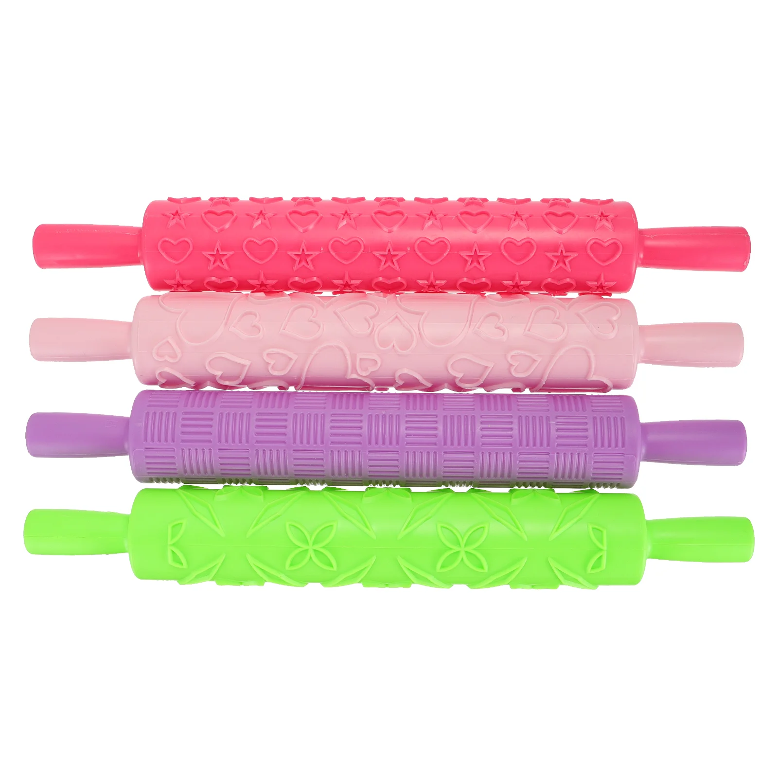

4pcs Plastic Embossed Rolling Pin Dough Pastry Roller Cookies Rolling Pin