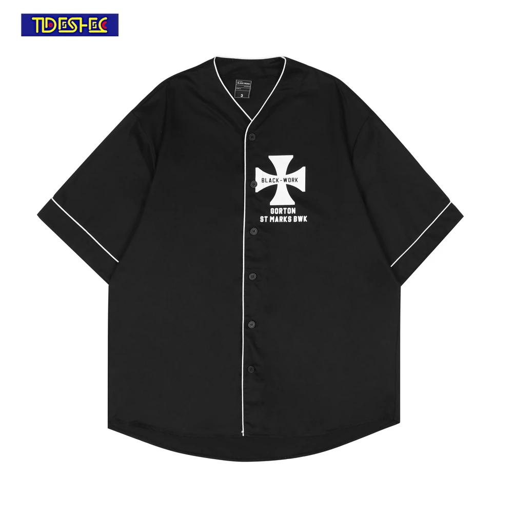

Men 2022 Button Up Sanskrit Cross Print Shirt Japanese Streetwear Retro Oversized Men Hip Hop Designer Shirts Men Clothing