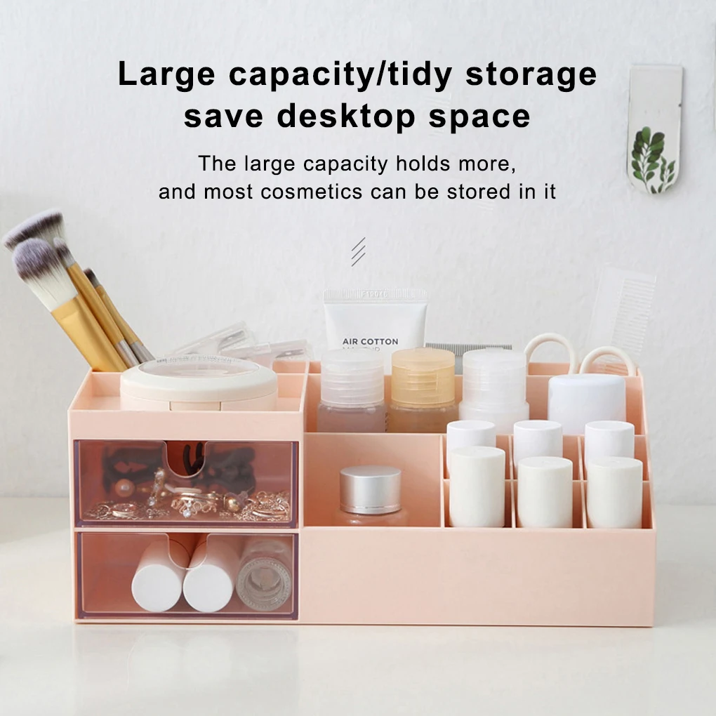 

Ящик-органайзер для хранения косметических помад, туалетных принадлежностей, макияжа, многослойные аксессуары для искусственной кожи, Настольные принадлежности, розовый