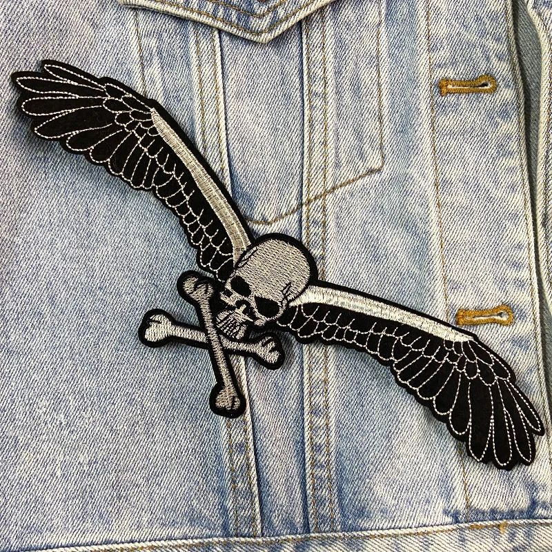 Байкерские нашивки в стиле панк с вышивкой черепа крыла для одежды джинсов