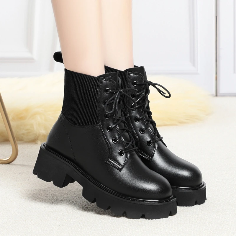 AIYUQI Ankle Boots Women Genuine Leather 2023 Winter Fashion Wool Women Boots Round Toe Platform Women Snow Boots