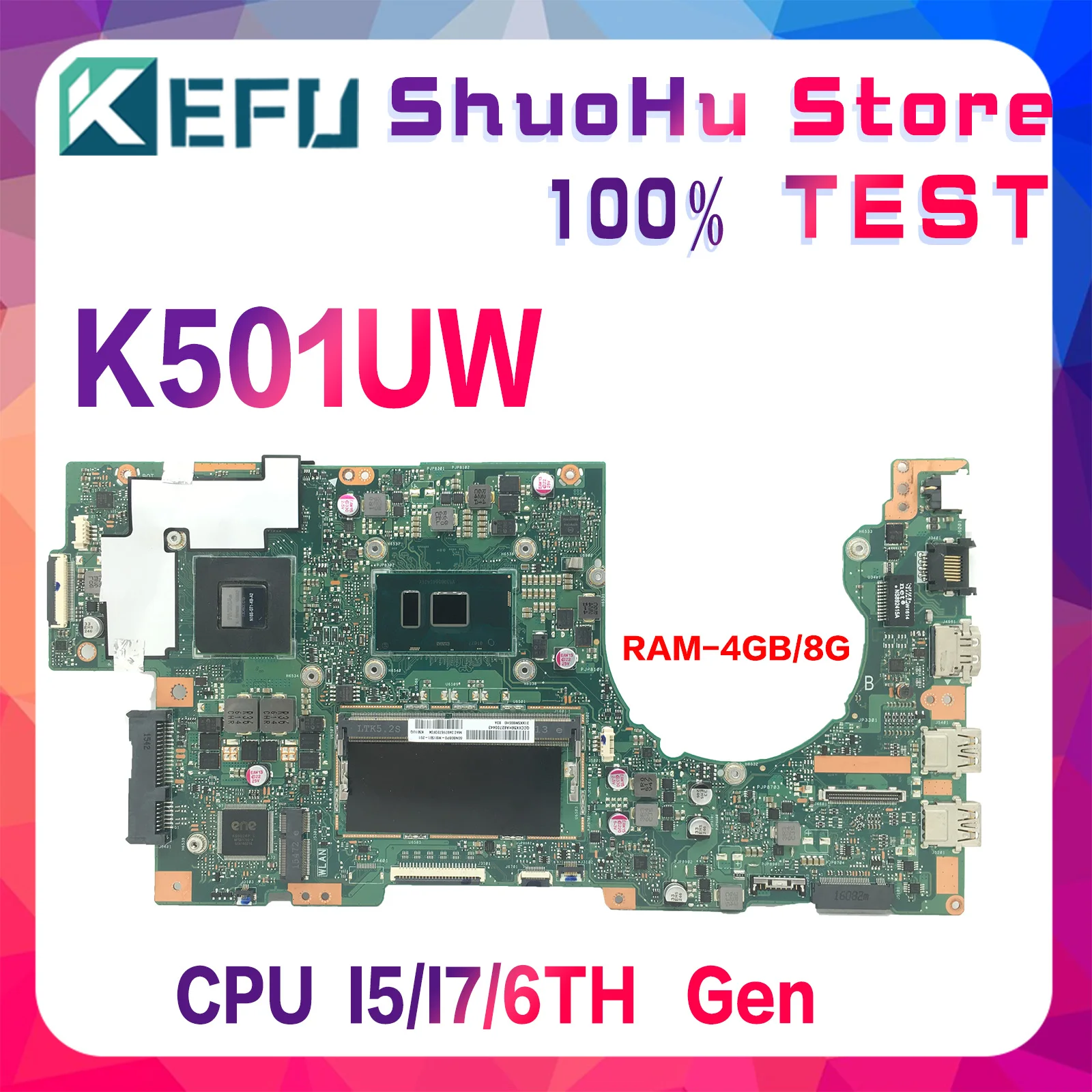 

Материнская плата KEFU K501UW Материнская плата ASUS K501UWK K501UQ K501UW для ноутбука с железная строчка GT940M GT960M 4G 8G-RAM, протестированная 100%