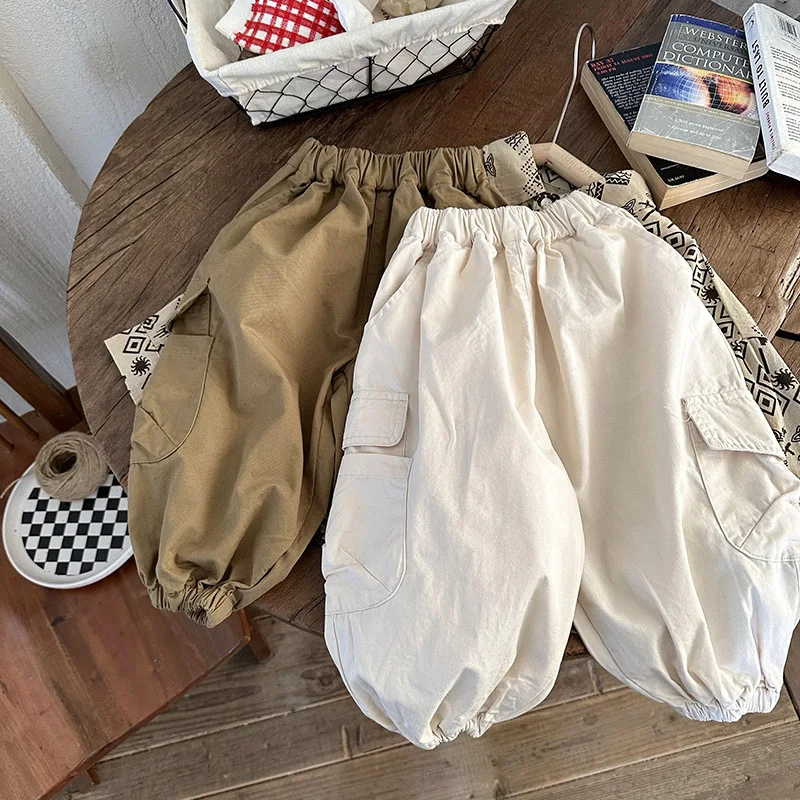 

2023 Autumn Girls Boys Casual Pocket Pant Baby Kids Children Trousers Two Colors