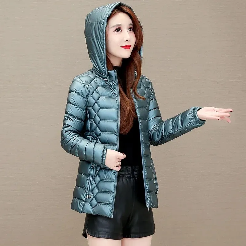High Quality Shiny Wash-free Down Padded Jacket Women's Parka Slim Short Coats 2022 New Winter Cotton Fashion Outwear Hooded Top