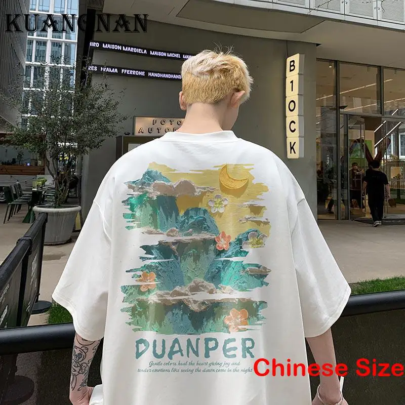 

KUANGNAN Japanese Fashion Men's Clothing Luxury T-shirt High Quality Tops Retro Male Clothes Short Sleeve T-shirts Hip Hop 2XL