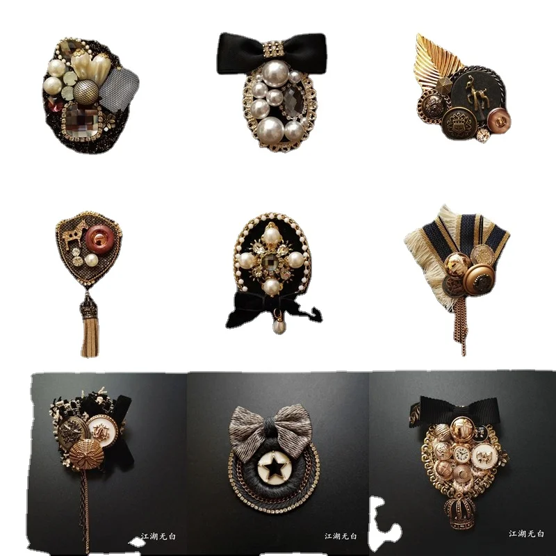 

YY Palace Style Badge Tassel Brooch Fabric Wool Bowknot Crystal Pin