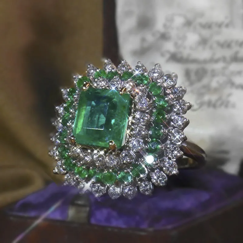 

Milangirl Ladies Women's Ring Classic White Green Crystal Cubic Zircon Rhinestone Female Ring for Wedding Jewelry Size 5-11