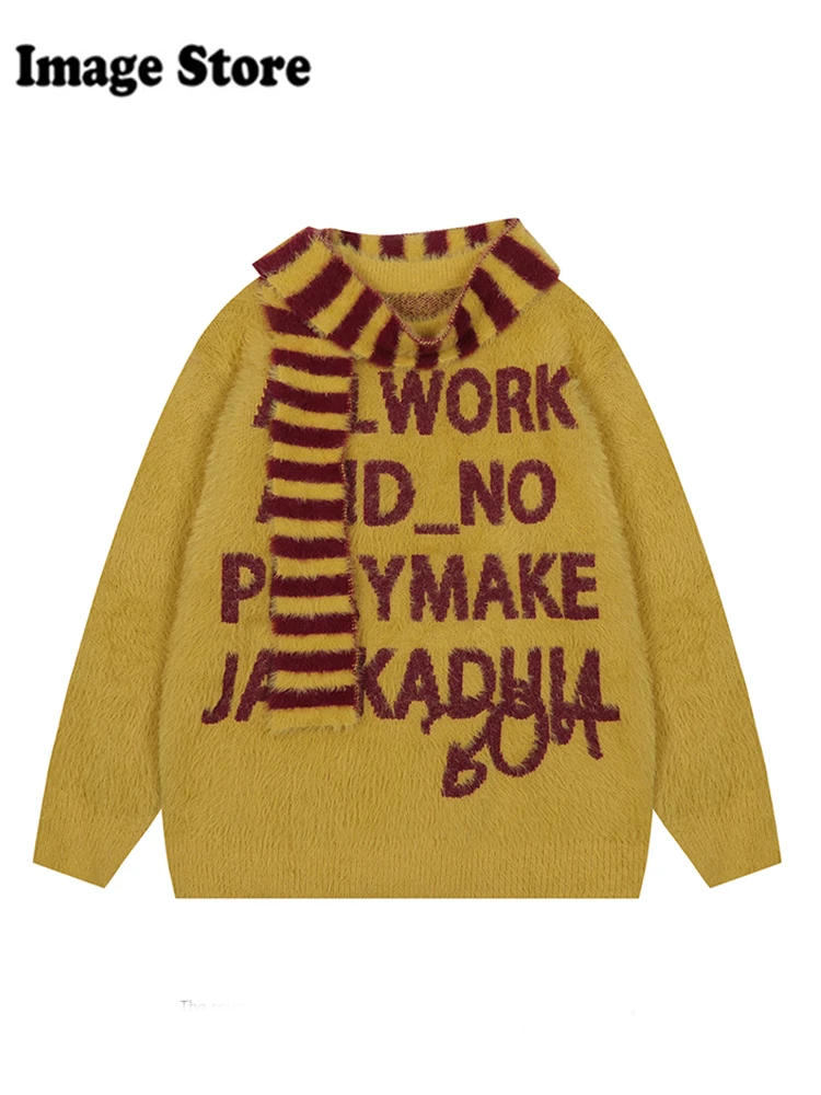 Осенне-зимние женские пуловеры Y2k Shoujo с шарфом толстый милый свитер длинным