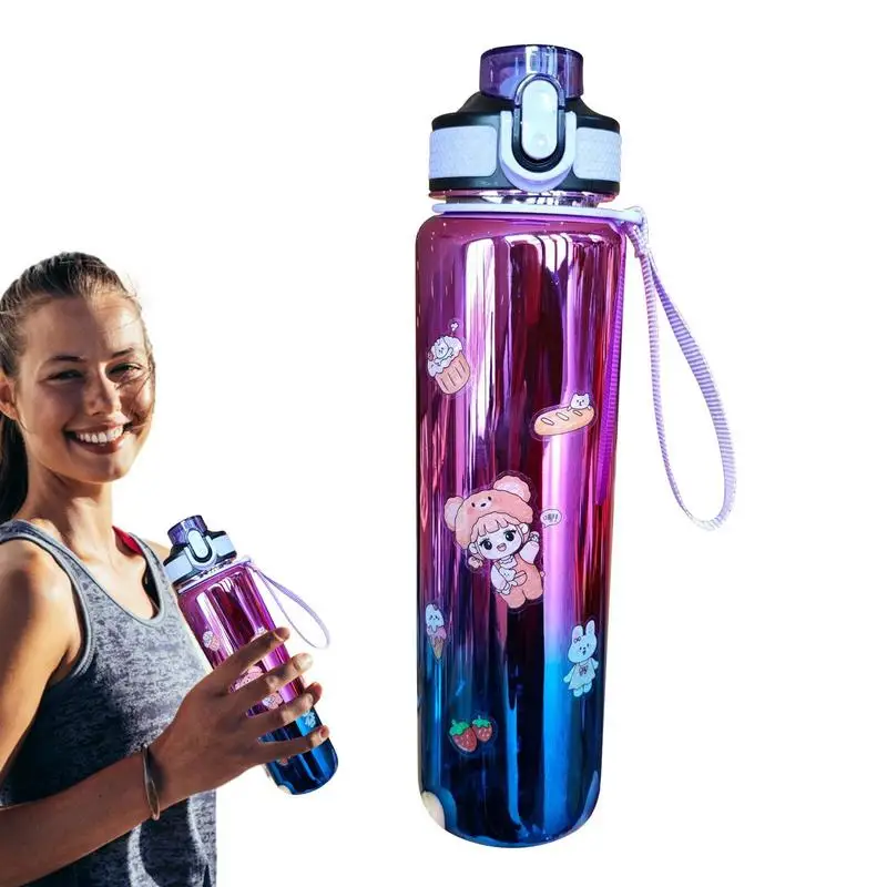 

Gradient Water Bottle For Running 35 Oz Motivational Water Bottle With Strap & Straw Leakproof Water Bottle Wide Mouth Portable