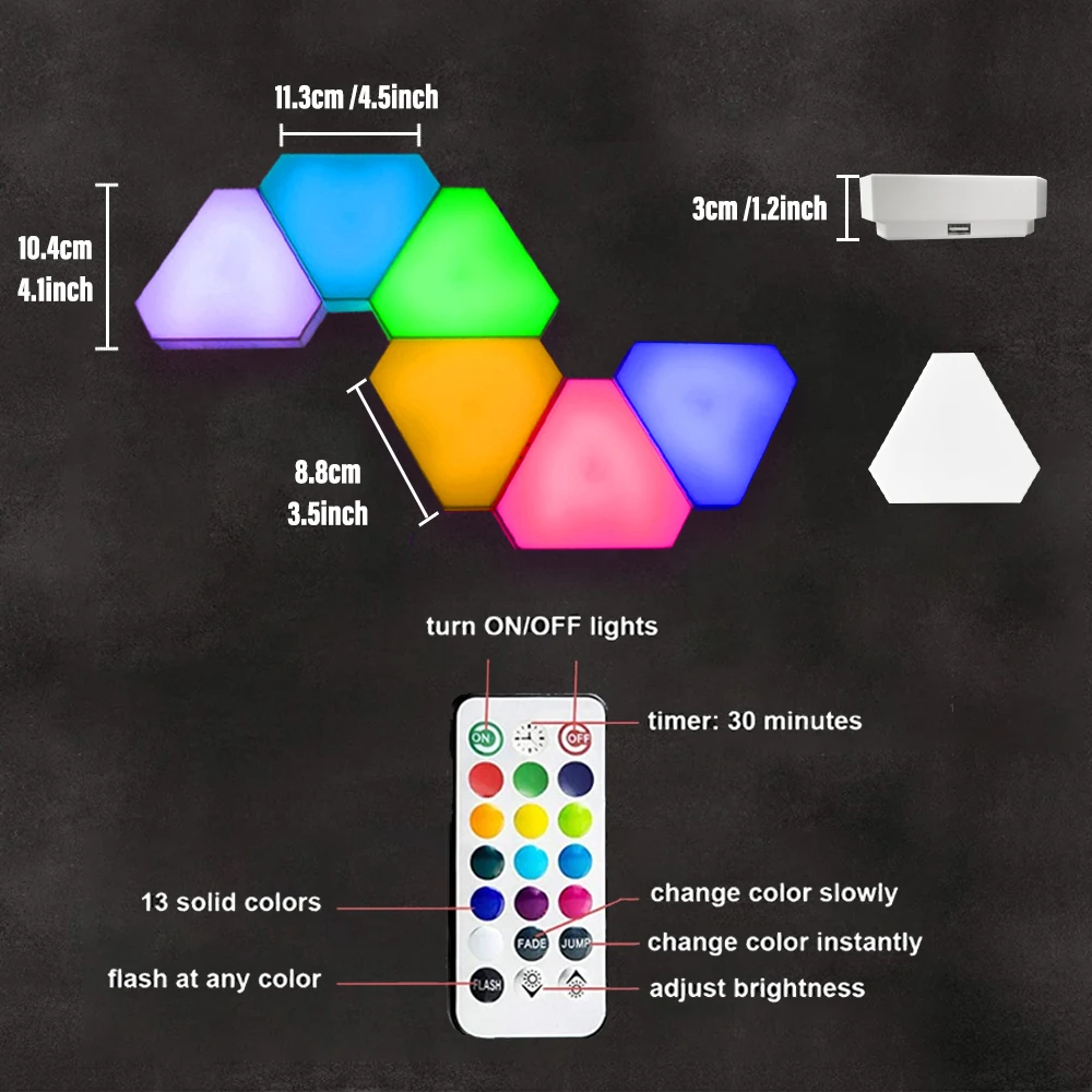 LED Triangle Wall Light USB Touch Night Light RGB Ambient Light Remote Control Indoor Game Room Bedroom Bedside Decorative Light