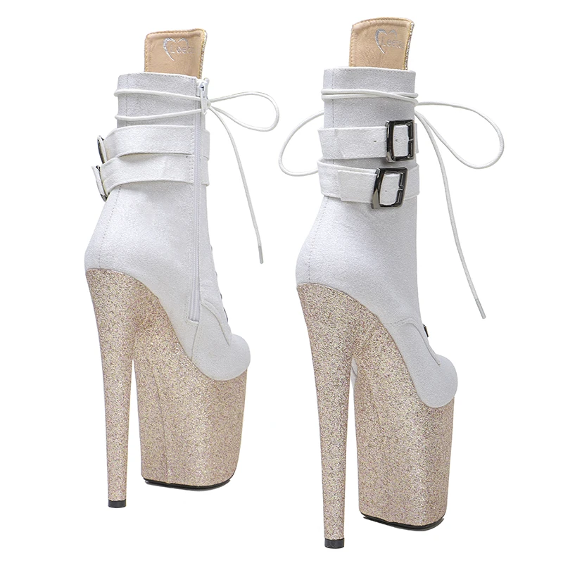 Leecabe 20CM/8inches glitter upper two color Pole dancing shoes High Heel platform Boots  Pole Dance boots