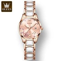 olevs waterproof ceramic strap watch for women ceramics rose gold diamond encrusted fashion quartz women wristwatch luminous