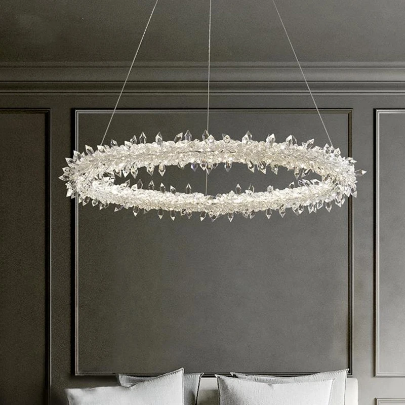

Modern Luxury Crystal Chandelier Creative Minimalism Round Restaurant big Art Light Luxury Indoor Bedroom Lamps