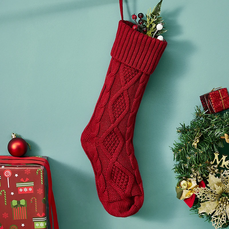 

Рождественские чулки однотонные вязаные дизайнерские вместительные Подвесной Канат многофункциональные подарочные носки