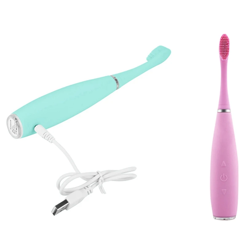 

2 Set Sonic Electric Toothbrush, Rechargeable Waterproof Silicone Toothbrush, High Frequency Vibration,Pink & Green