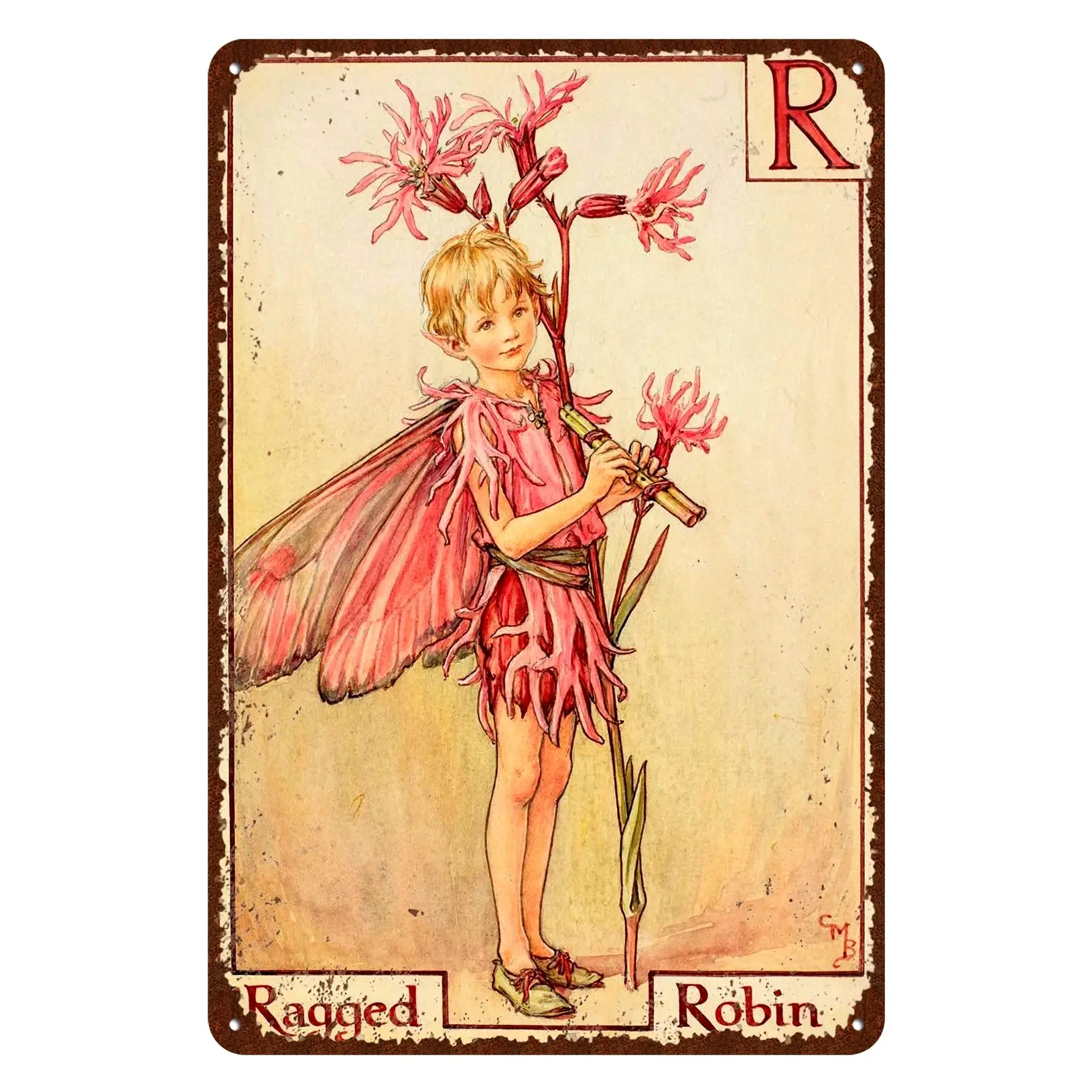 

Flower Fairy Signs Vintage Garden Tin Signs Ragged Robin - Letter R Wall Decor Metal Signs - Retro Fairy Garden Decor