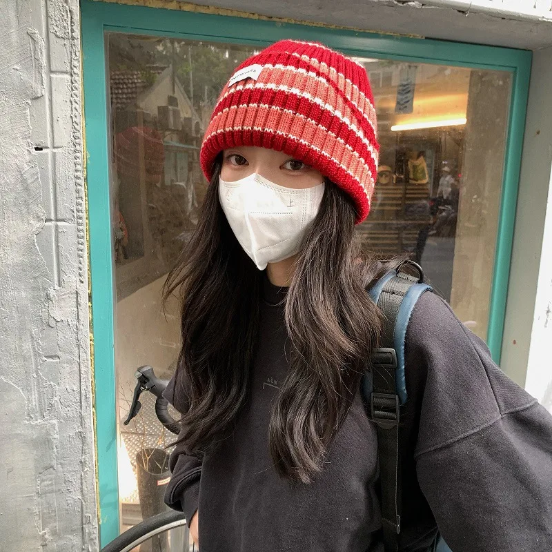 

Winter Women Crochet Handmade Woollen Striped Knitted Bucket Hat