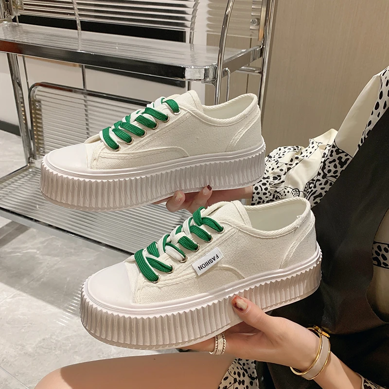 

Thick-soled Canvas Non-slip Shoes 2022 New Summer Womens Casual Shoes Fashion Outdoor Wear-resistant Shoes Multi-color Shoelaces