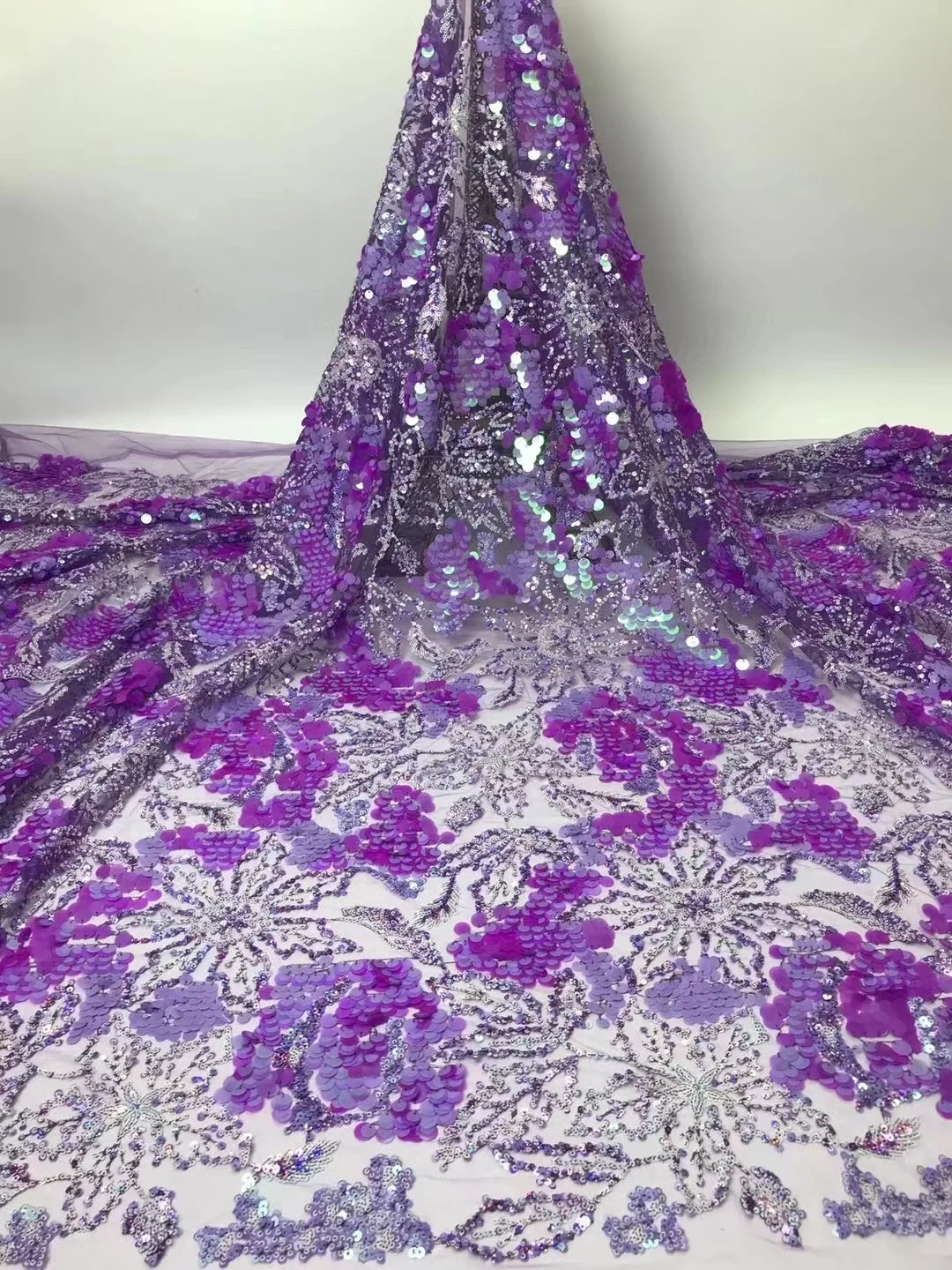 

Purple Sequin African French Net Lace Fabric 2022 High Quality Tulle Mesh Lace Bridal Nigerian Wedding Dress Lace For Woman
