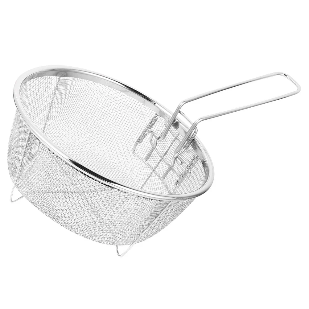 

Air Fryer Mini Stainless Steel Frying Basket French Fries Deep Baskets Only 35.5X23X9CM Round Silver Folding Handle