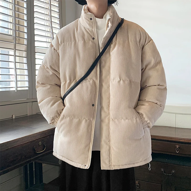 Winter Thickened Corduroy Jacket Men Warm Fashion Plus Velvet Thick Lambswool Coat Korean Loose Cotton Short Coat Mens Clothes