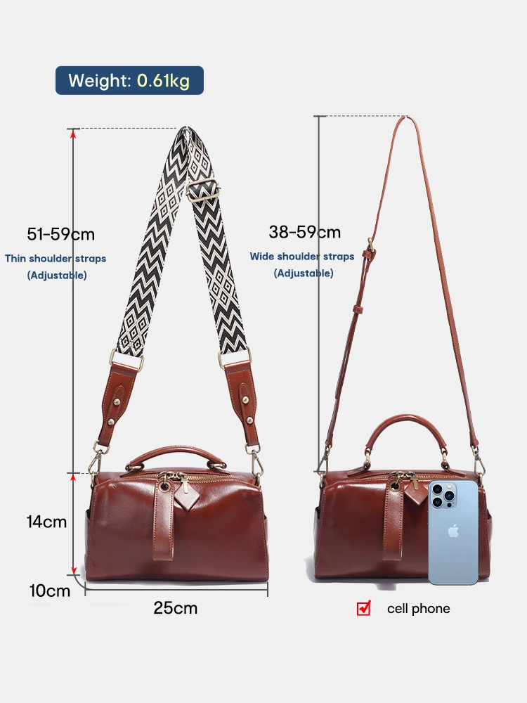 Zency 2023 Summer Top Leather Retro Ladies Handbag HIgh Grade Luxury Women Shoulder Bag Satchel With Ethnic Style Wide Strap