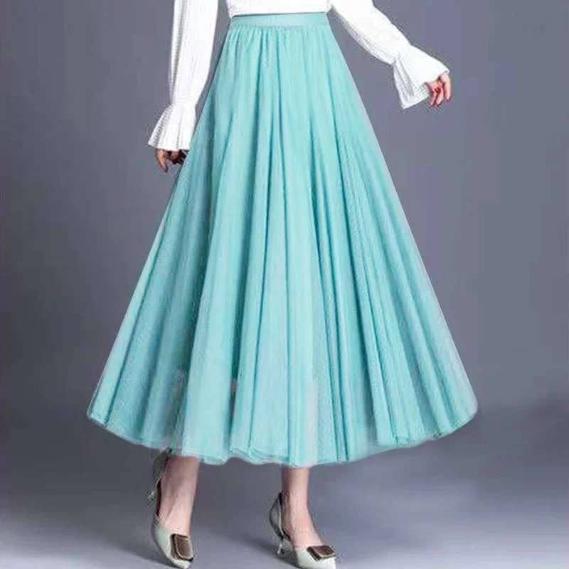 Юбка-макси трапециевидная из тюля синего зеленого красного кофейного цвета