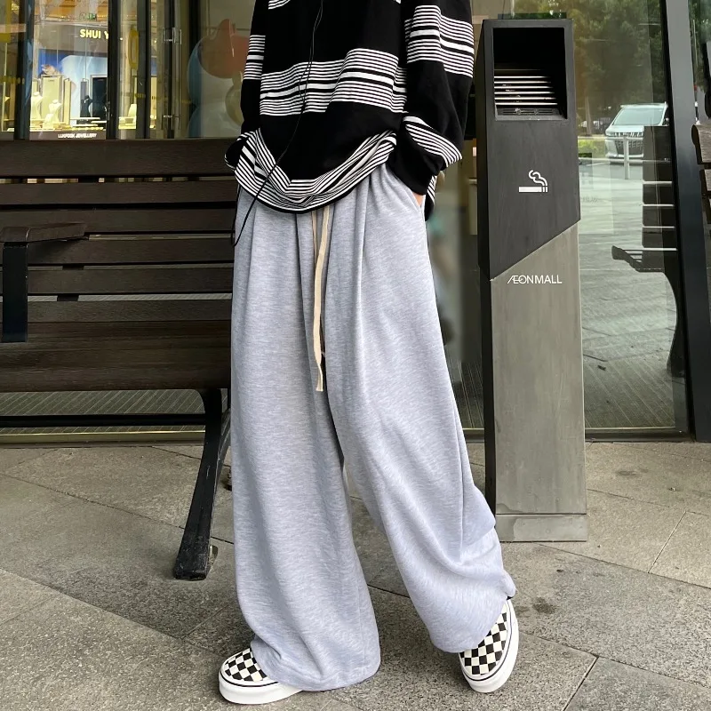 

Спортивные штаны ZCSMLL с прямыми свободными штанинами, мужские весенне-осенние серые брюки в гонконгском стиле с широкими штанинами, повседн...