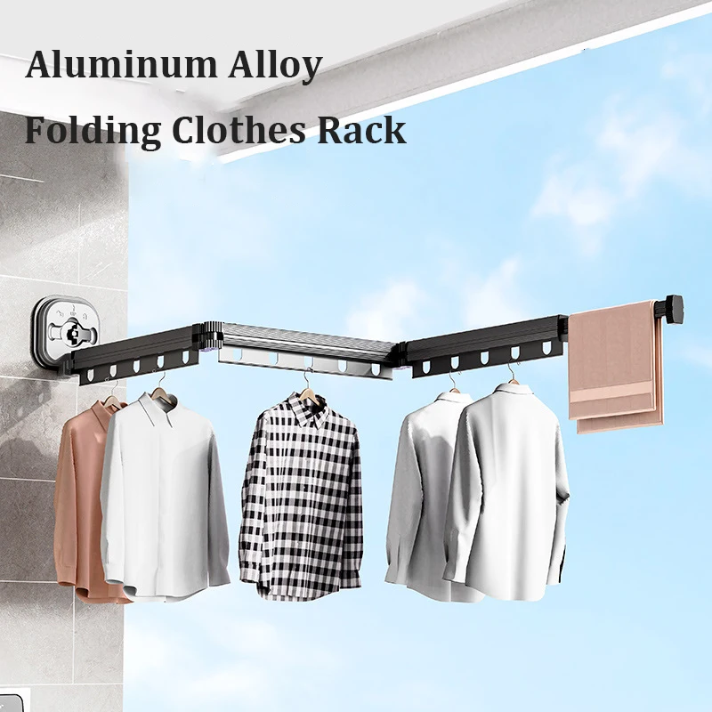 

Folding Clothes Rack Wall Mount Vacuum Installation Clothes Hanger Aluminum Alloy Retractable Rod Home Laundry Clothesline