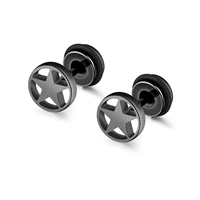 fashion personality round five pointed star stud earrings men and women titanium steel simple earring jewelry