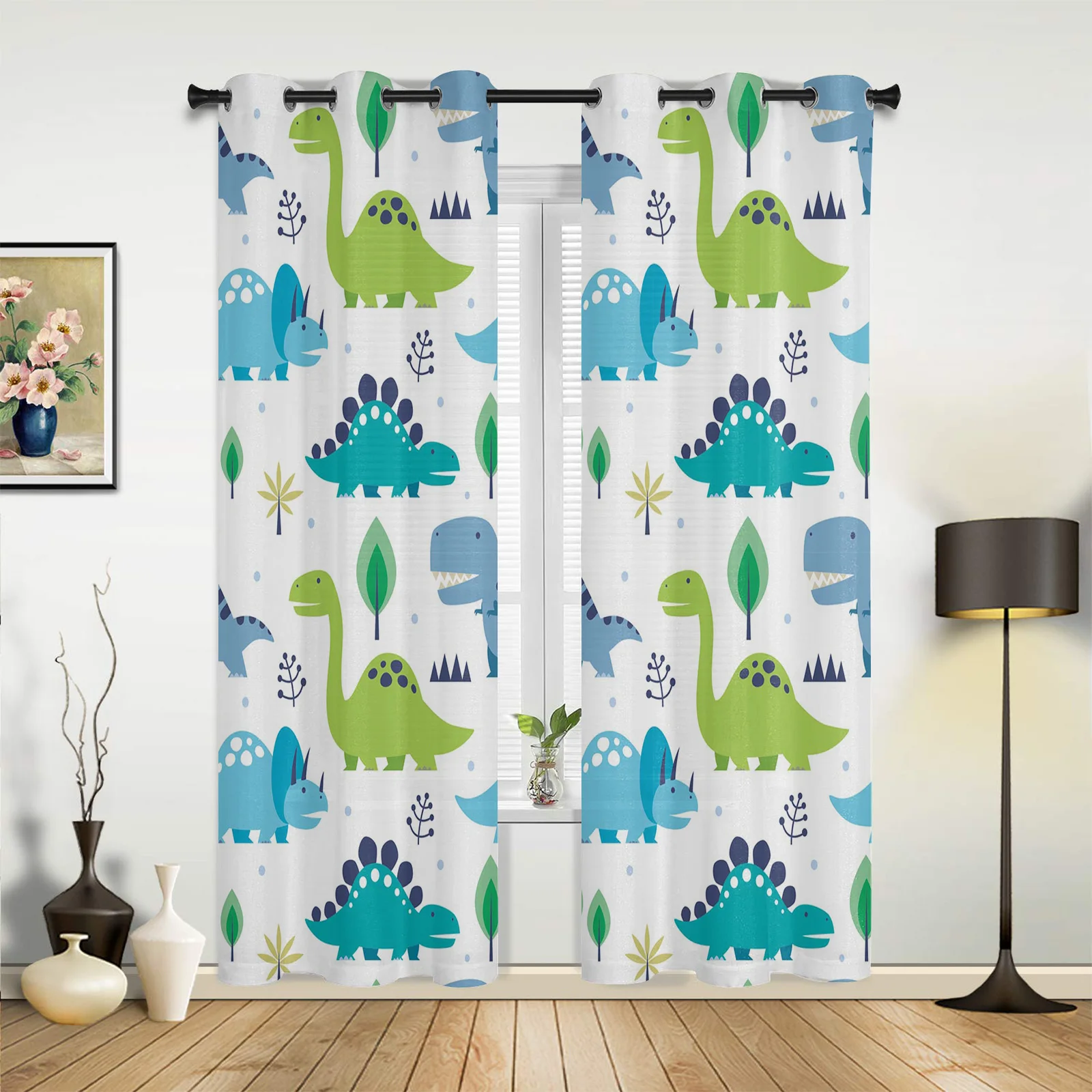 

Cartoon Kawaii Dinosaur White Curtains for Bedroom Living Room Drapes Kitchen Children's Room Window Curtain Modern Home Decor