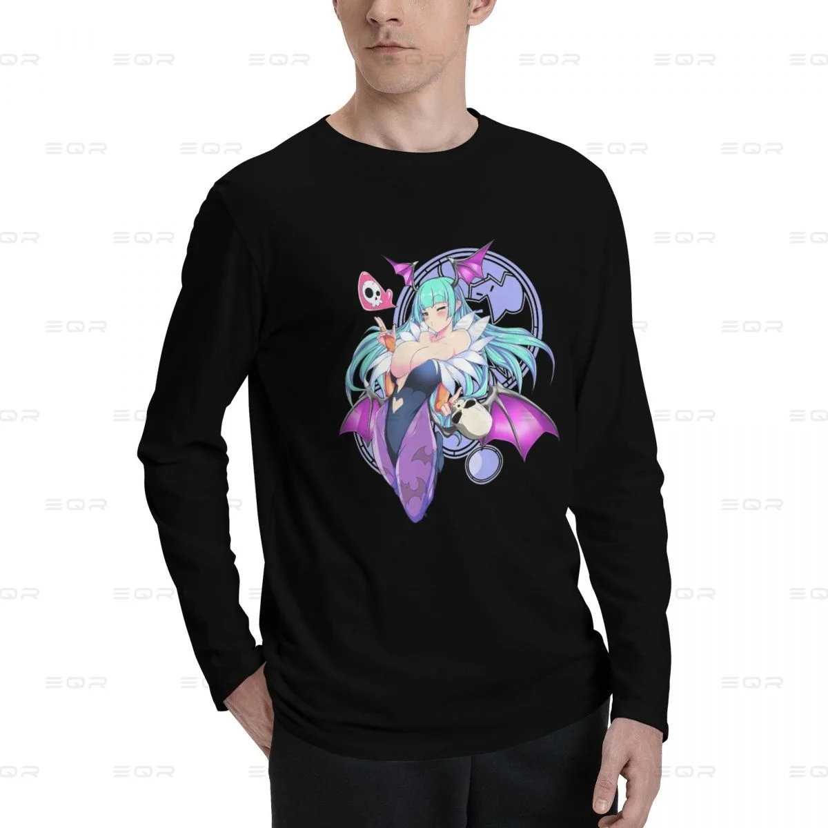 Мужская хлопковая футболка Morrigan Aensland с длинными рукавами и принтом Digital Direct Spray
