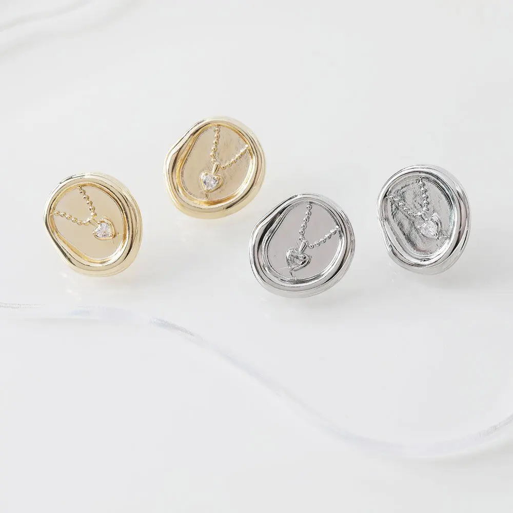 

2PCS 21*22mm Design Love Studs Earrings Sling Zircon Diy Earrings Supplies for Jewelry Making Brass 14k Gold Plated Accessories