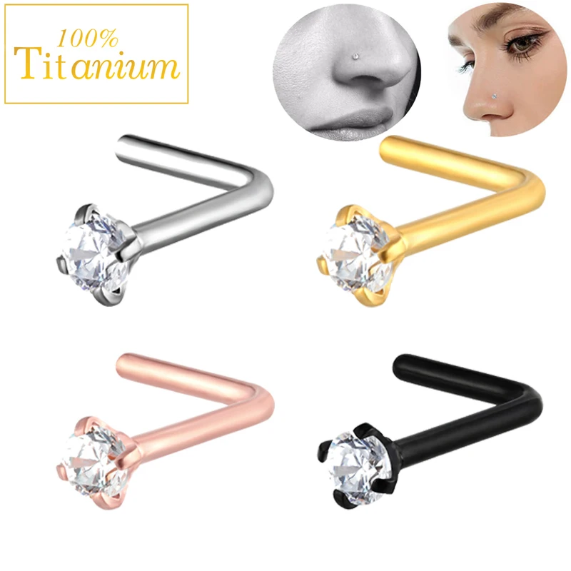 

20G 6.5mm L Shape Nose Studs G23 Titanium Fashion Nostril Septum Piercing Nails Zircon Earrings Women Ear Cartilage Body Jewelry