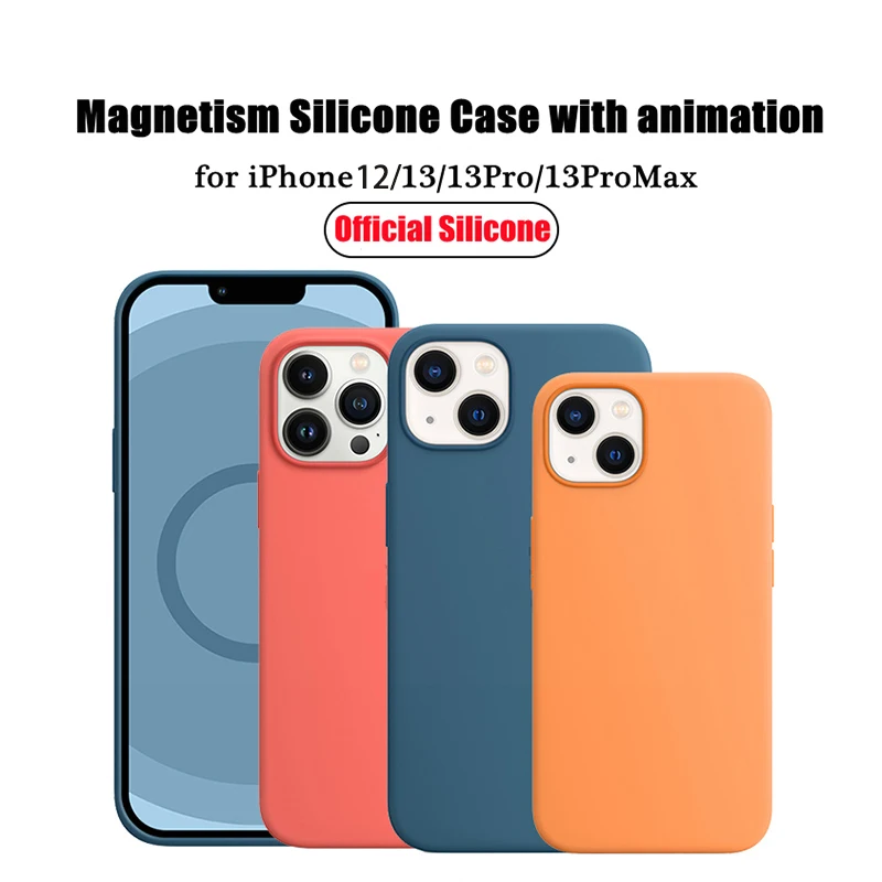 

Original Liquid Silicone Magnetic Case For iPhone 12 13 Pro Max Mini With Animation Wireless Charging Protect Cover For Magsafe