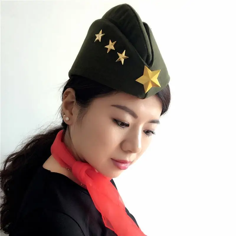 

Women Party Woolen Boat Hat Cap Russian Pentagram Chain Beret Sailor Military Cap Unisex