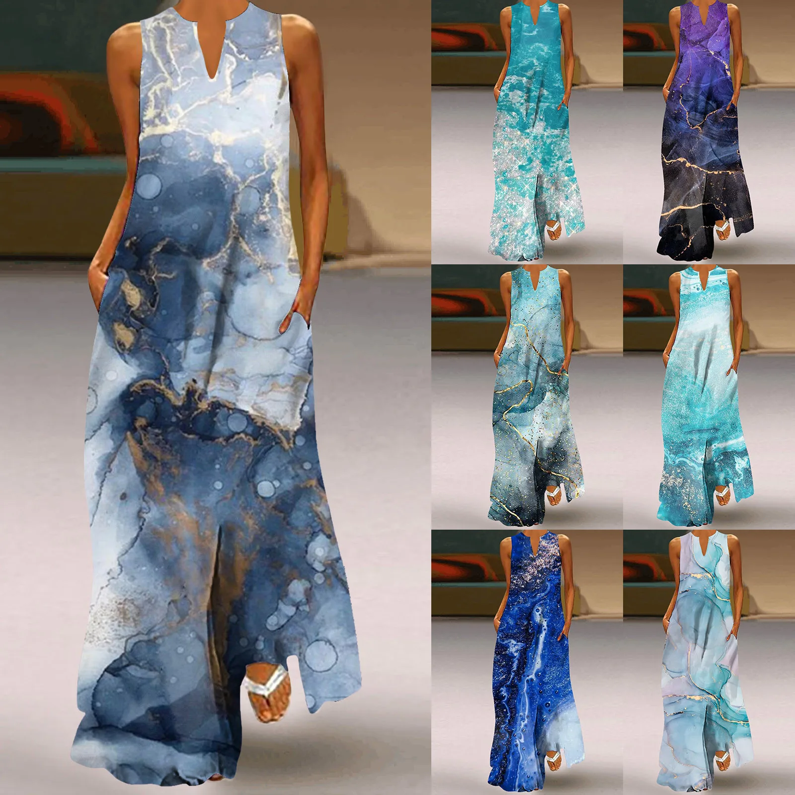 

Женское длинное платье-макси без рукавов, свободное повседневное элегантное пляжное платье-макси, лето 1920