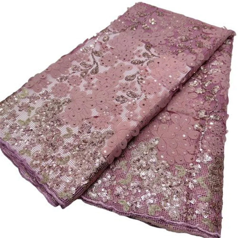 

Pink Embroidery Sequin Tulle Lace Fabric African Sequence Lace Fabric High Quality Nigerian French Mesh Net Lace for Woman