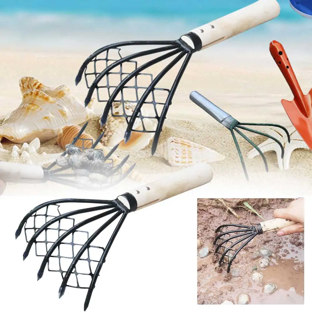 

Tool Garden With Net Clam Rake Beach Useful Pitchfork Conch Home Dig Seafood Shell 5 Claw Wood Handle Accessories