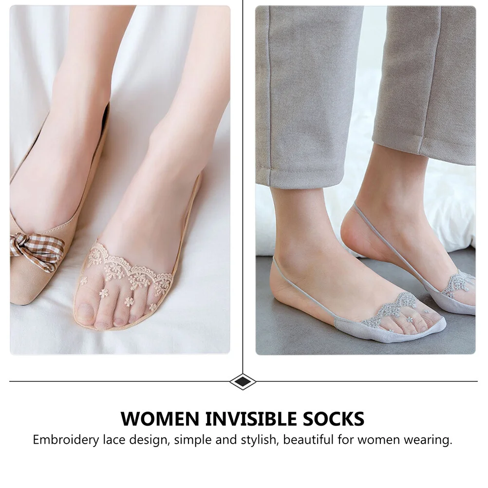 4 Pairs Shallow Suspenders Invisible Lace Socks Cotton Women Cut Korean Version Half Boat Summer Miss