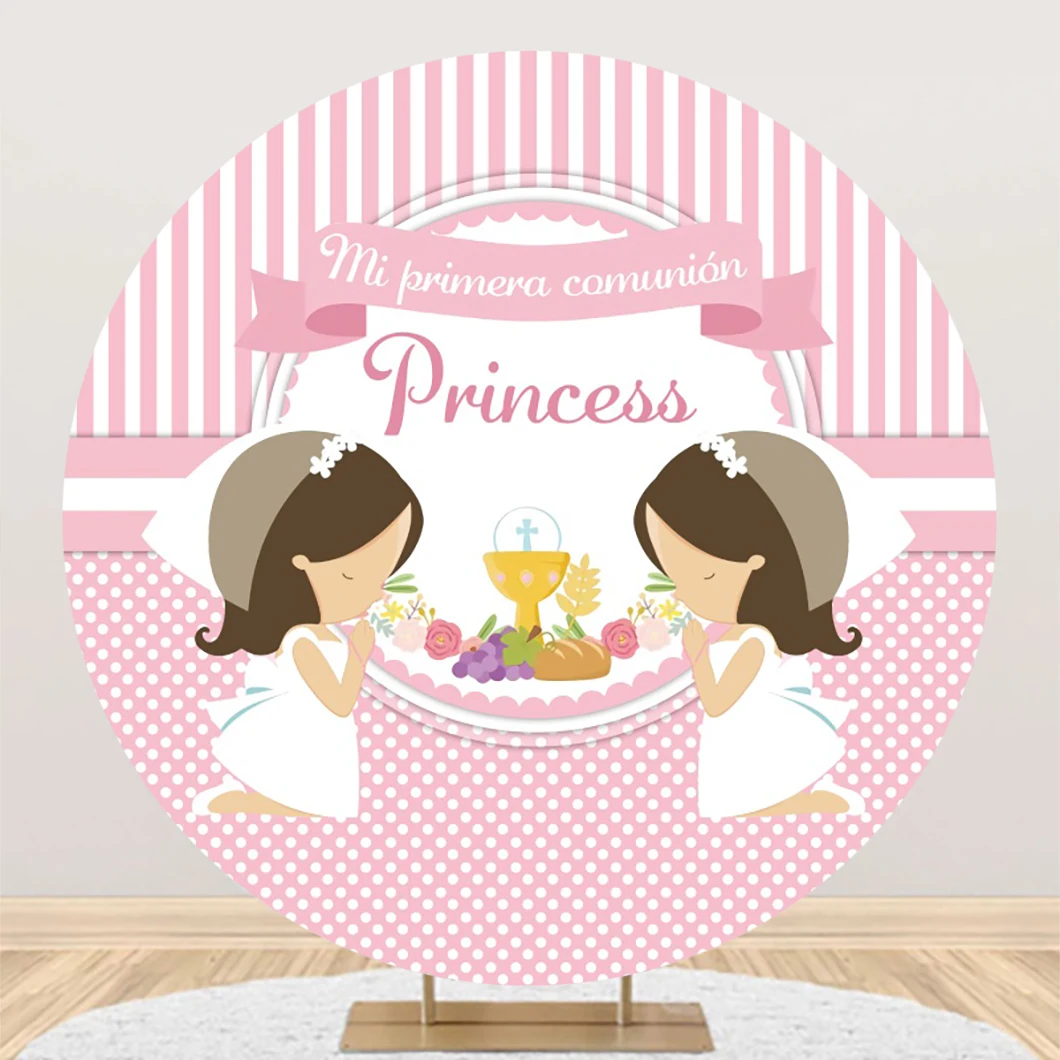 

Laeacco Baby Girl Baptism Round Backdrop Family Shoot Baby Shower Circle Background My First Communion Decoration Table Cover
