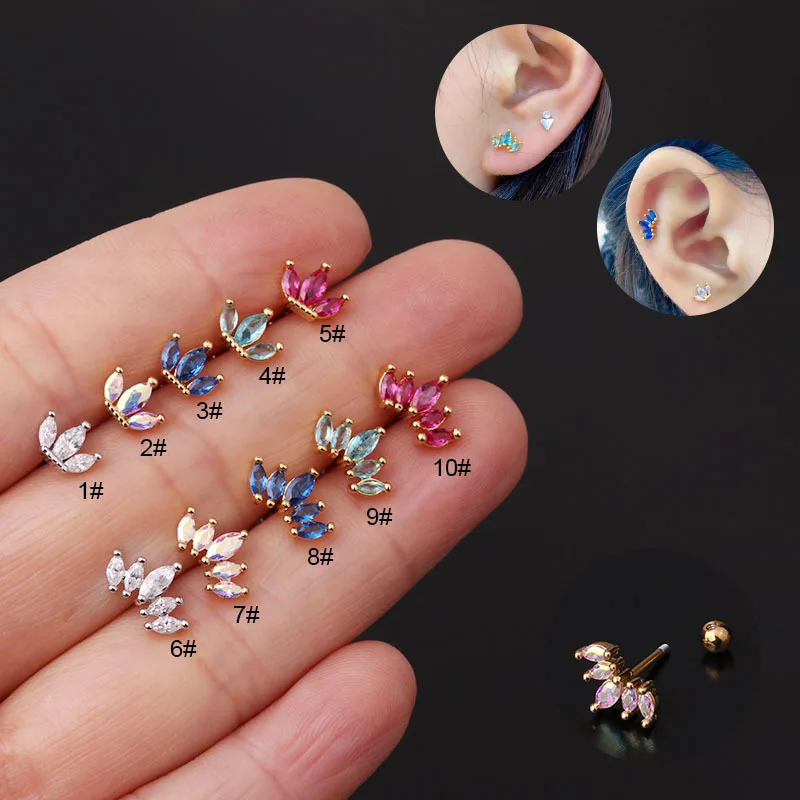 

1Piece Piercing Stud Earrings For Women 2022 Trendy Diameter 0.8mm New Color Zircon Crown Earrings Gift For The New Year