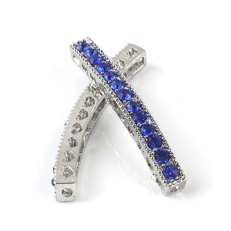 

5pcs Blue Rhinestone 18KGP Color Alloy Curved Bar Loose Connector Jewelry Accessories Findings For Makings DIY 39x4mm
